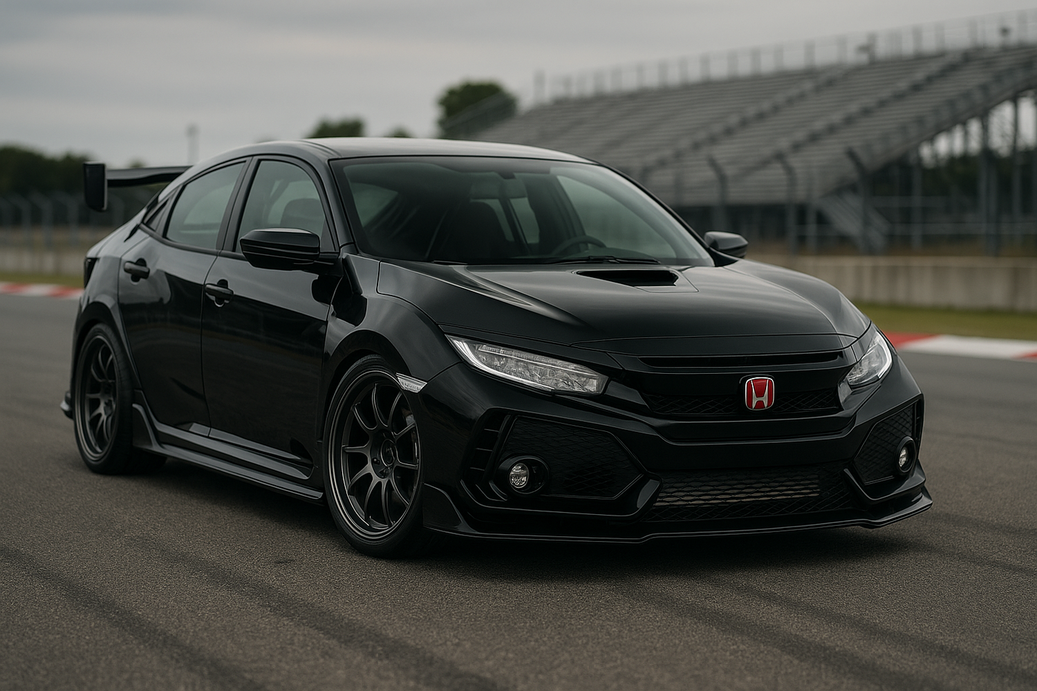 Lowered Black Honda Performance Car